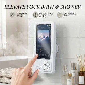 Waterproof Shower Phone Holder with Built-in Speaker, Anti-Fog Touch Screen